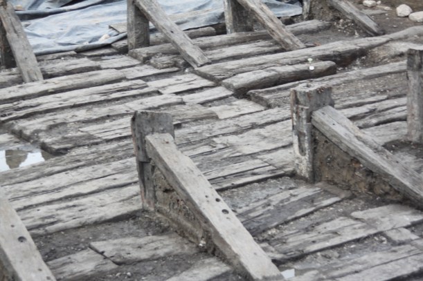 Excavated timber slipways 2011. Image by Ann Coats.