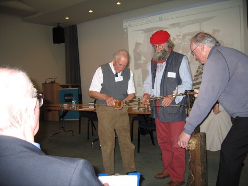 Making a 15’ length of twice-laid rope at the NDS AGM (2009). Image by A. Coats.